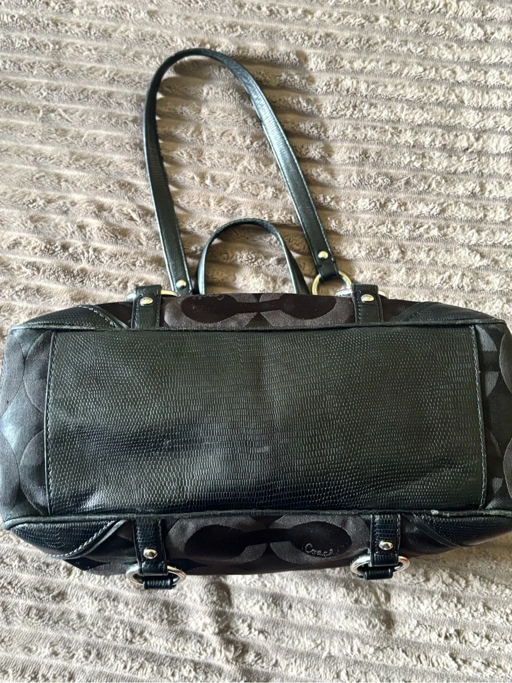 Coach Black Signature C-Pattern Satin Tote